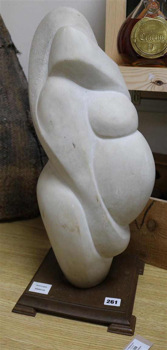 M. Tanya. A white marble sculpture of stylised form height 56cm
